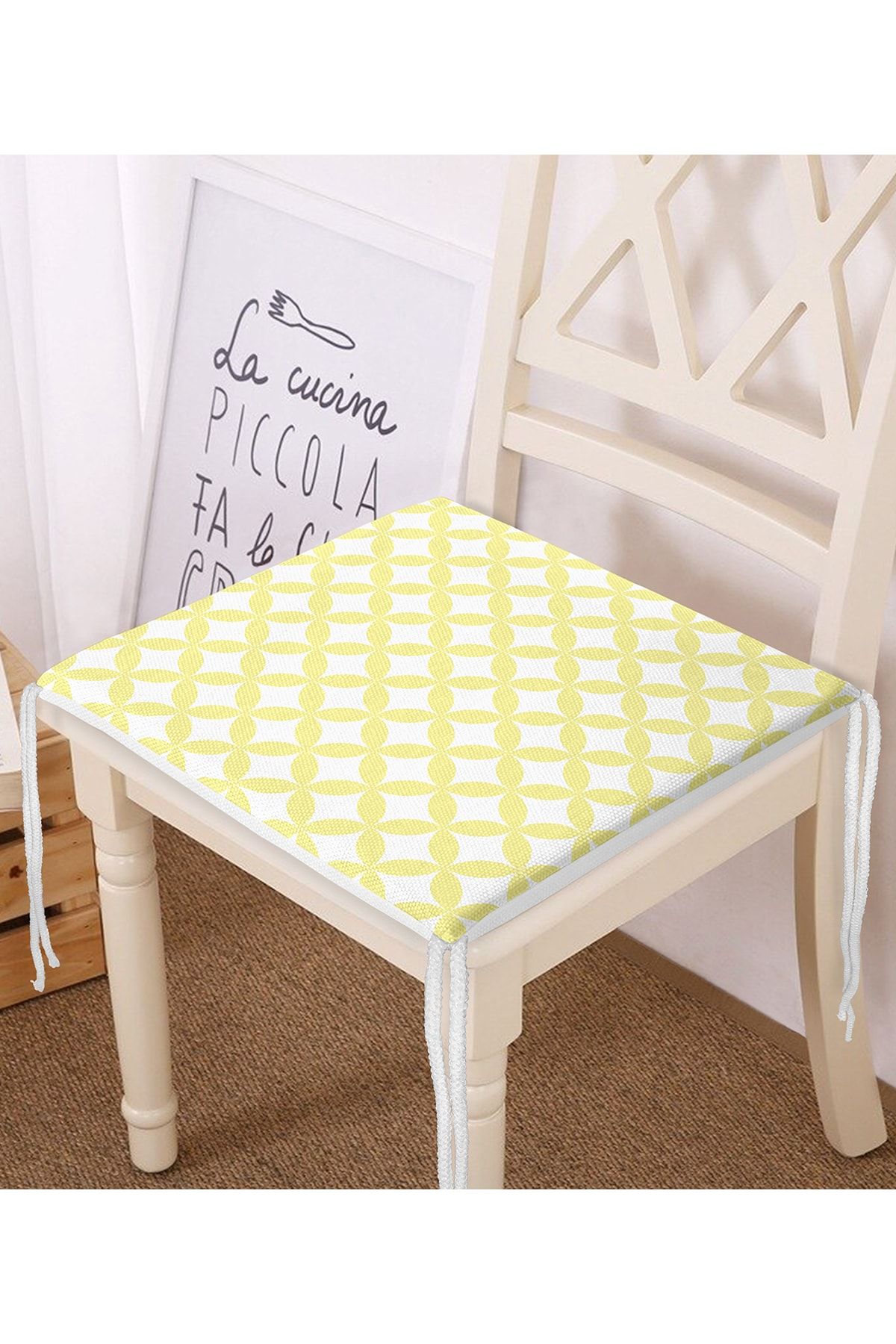Realhomes-Yellow Circular Geometric Digital Printed Zippered Chair Cushion 1