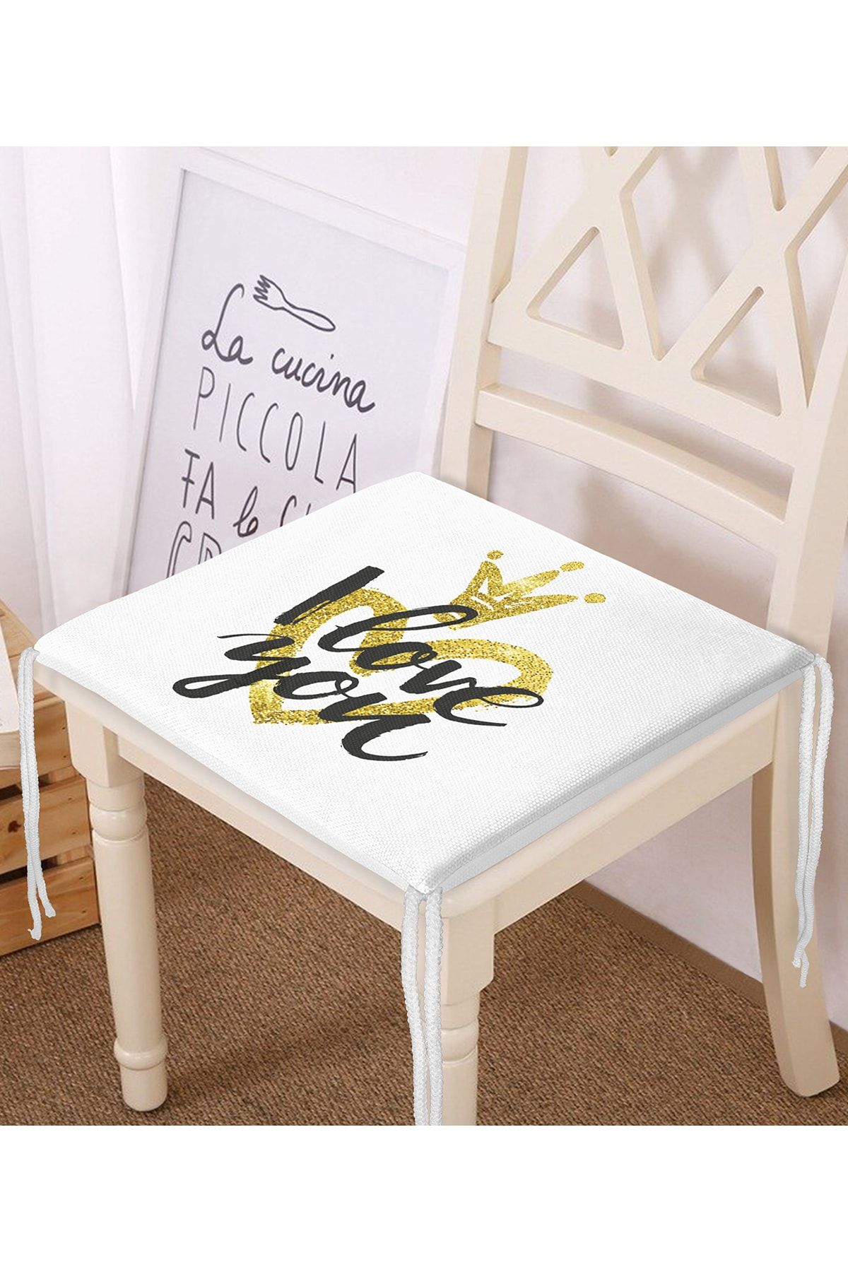 Realhomes-I Love You Motif Digital Printed Zippered Chair Cushion 1