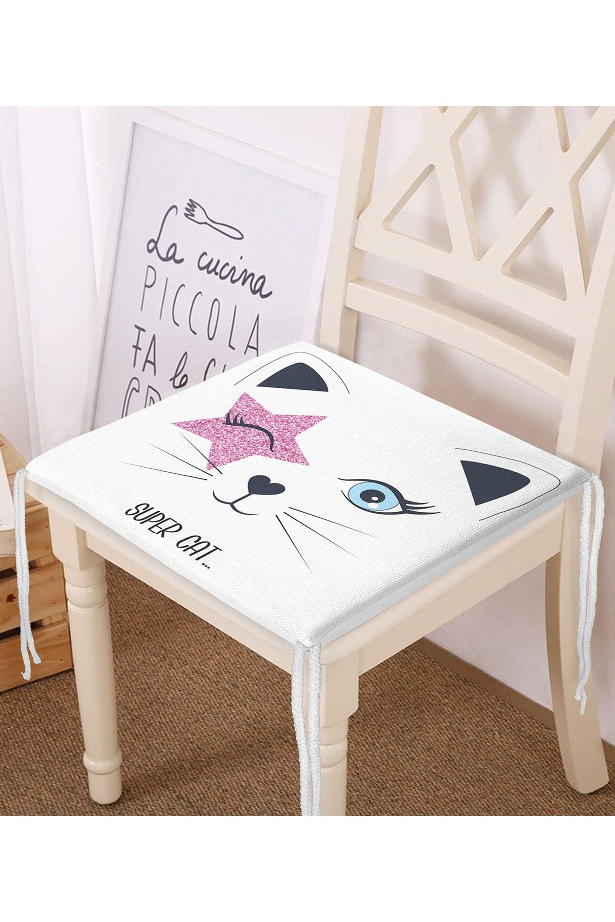 Realhomes-Modern Digital Printed Zippered Chair Cushion with Super Cat Motif 1