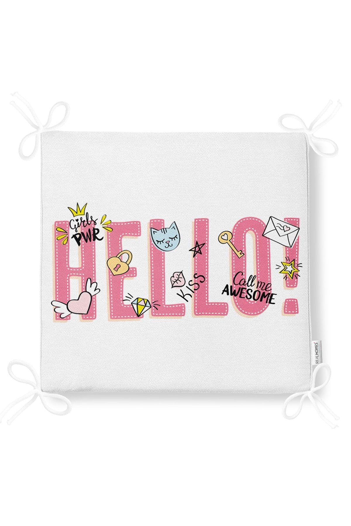 Realhomes-Custom Design Hello Text Patterned Digital Printed Zippered Chair Cushion 5