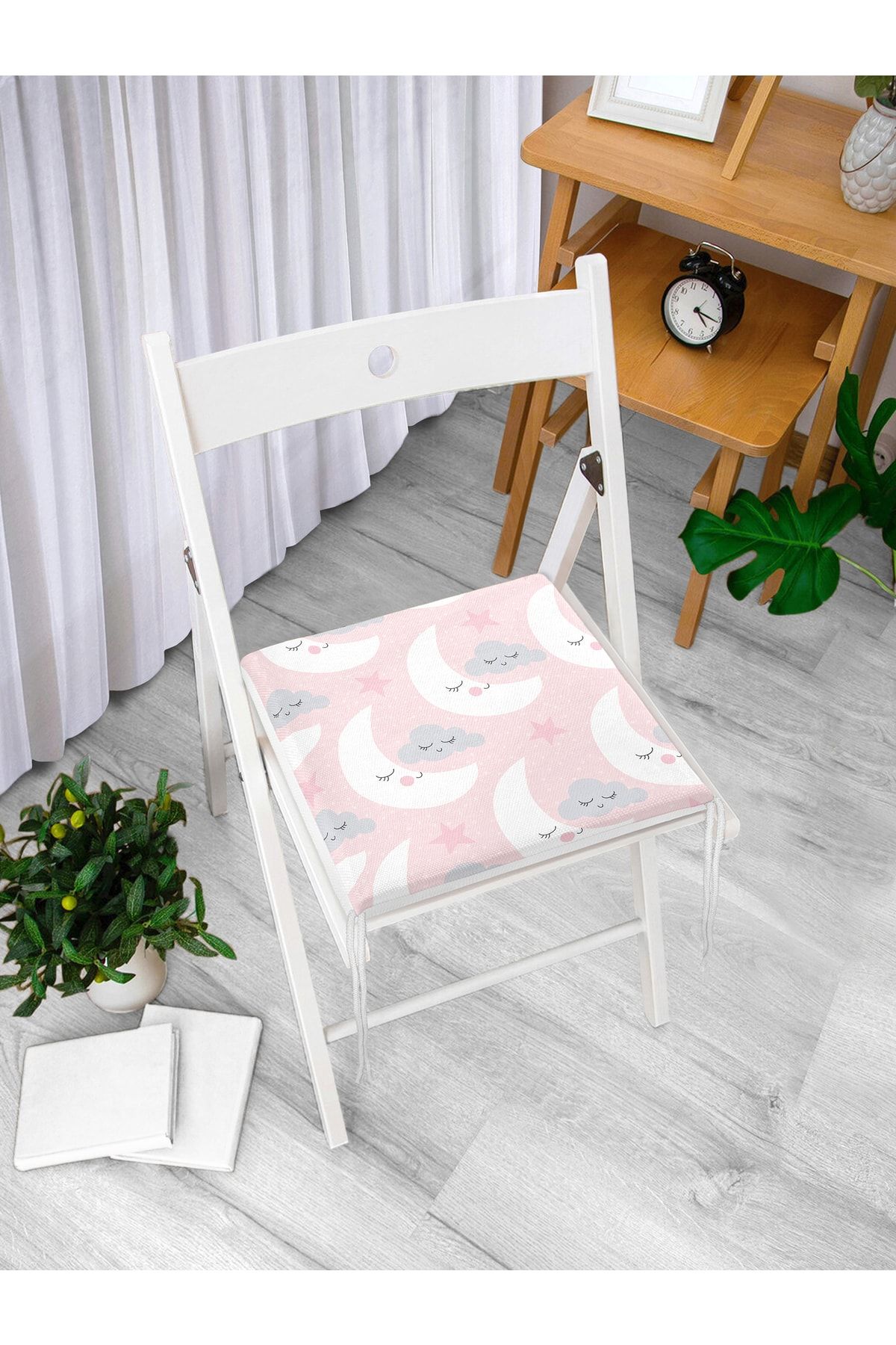 Realhomes-Digital Printed Special Design Modern Zippered Chair Cushion with Moon Figure on Pink Background 3