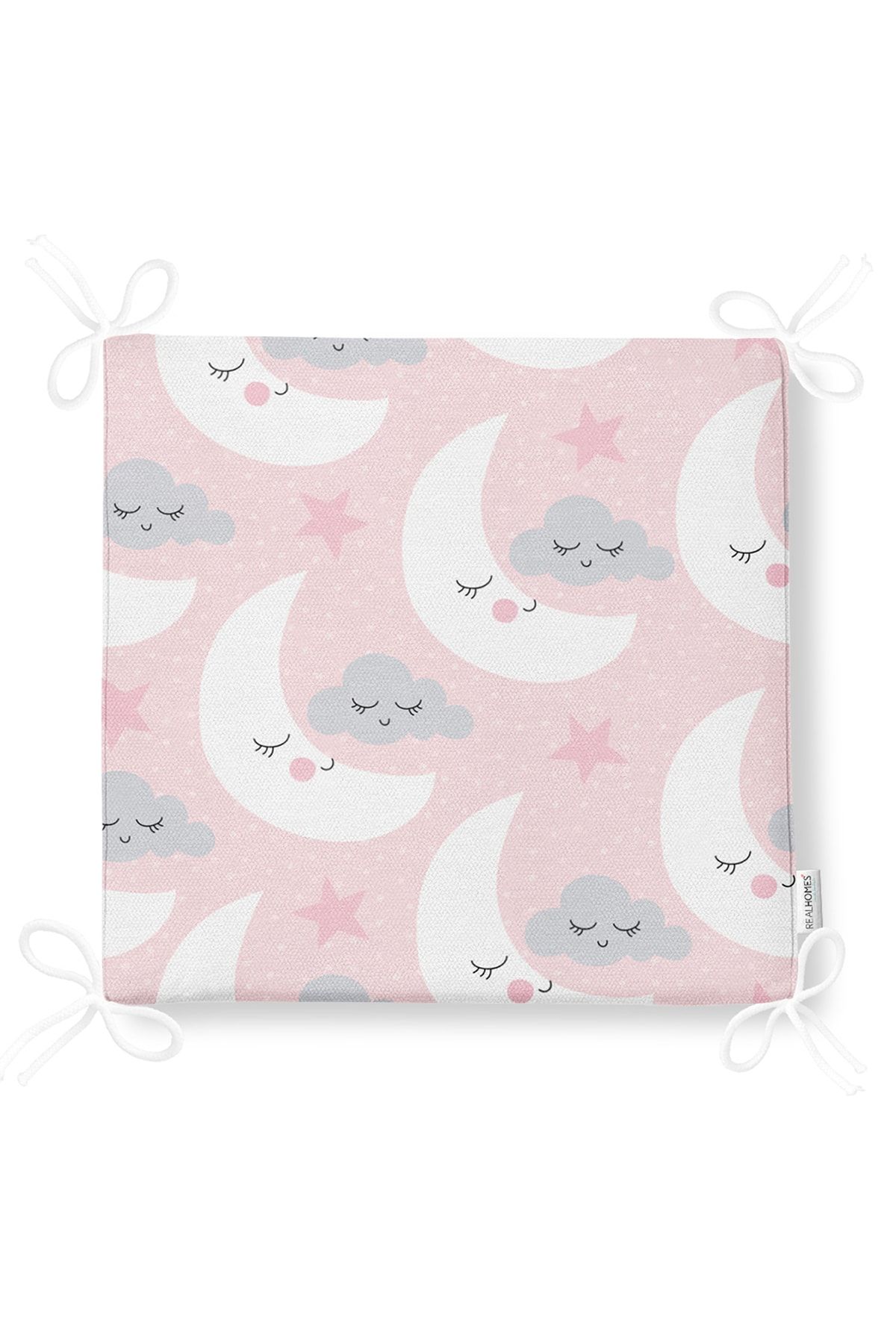 Realhomes-Digital Printed Special Design Modern Zippered Chair Cushion with Moon Figure on Pink Background 5