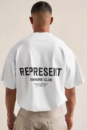 Erkek Oversize Represent Baskılı Beyaz Tshirt Represent01