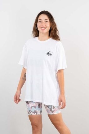 Bk Beyaz Baskılı Oversize T-shirt %100 Pamuk Astronot YLBK643