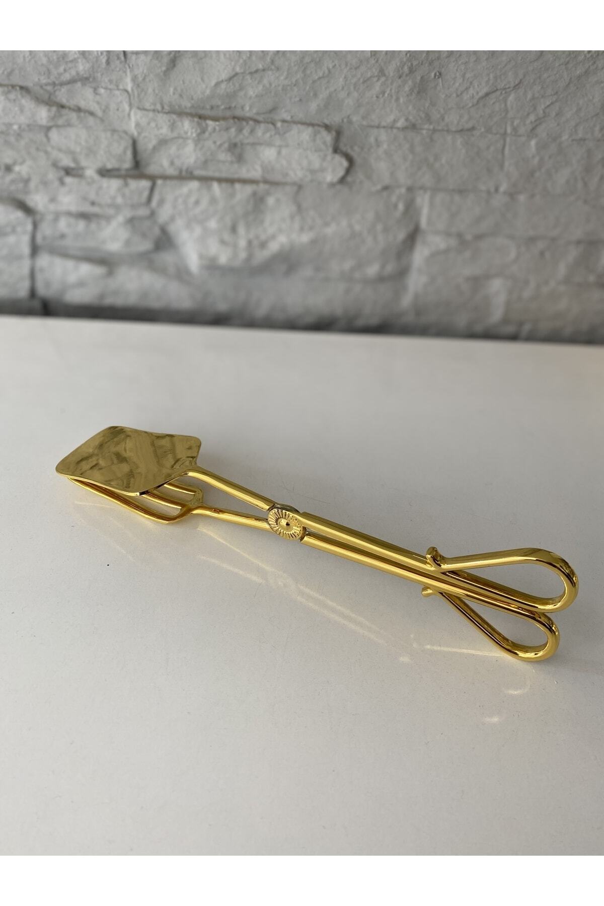 Cemile-Serving Tongs Gold Plated Steel 25cm Gold Scissors 3