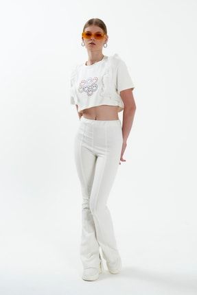 Kısa Üst Tül Taş Baskılı Pantolon T-shirt Takımı WB220214012