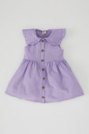Kız Bebek Regular Fit Basic Büyük Yaka Kolsuz Keten Görünümlü Elbise Y0304A222SM