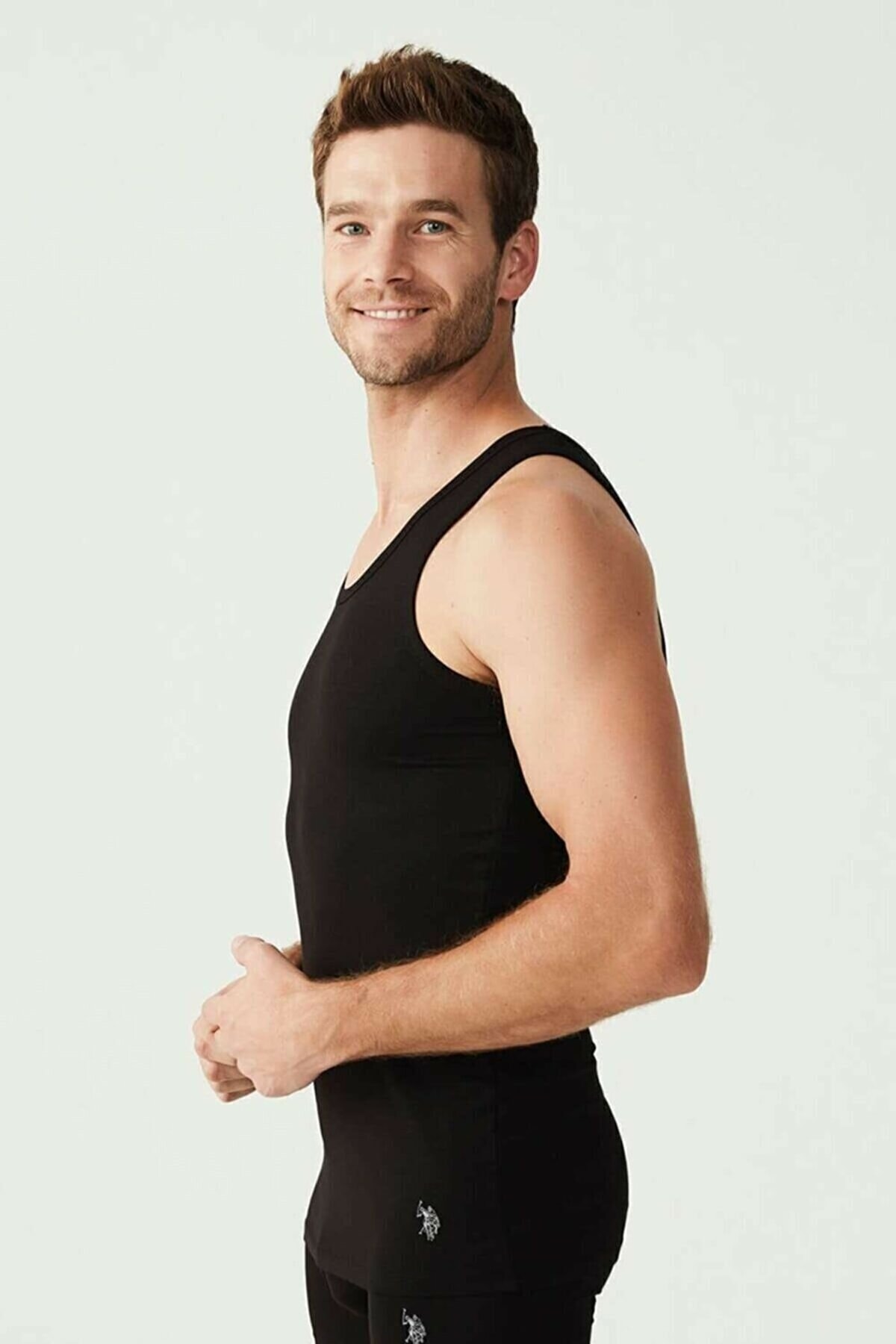 یو اس پولو ست لباس عروس دو تکه جعبه‌ای مردانه تاپ و شورت باکسر مشکی مودال