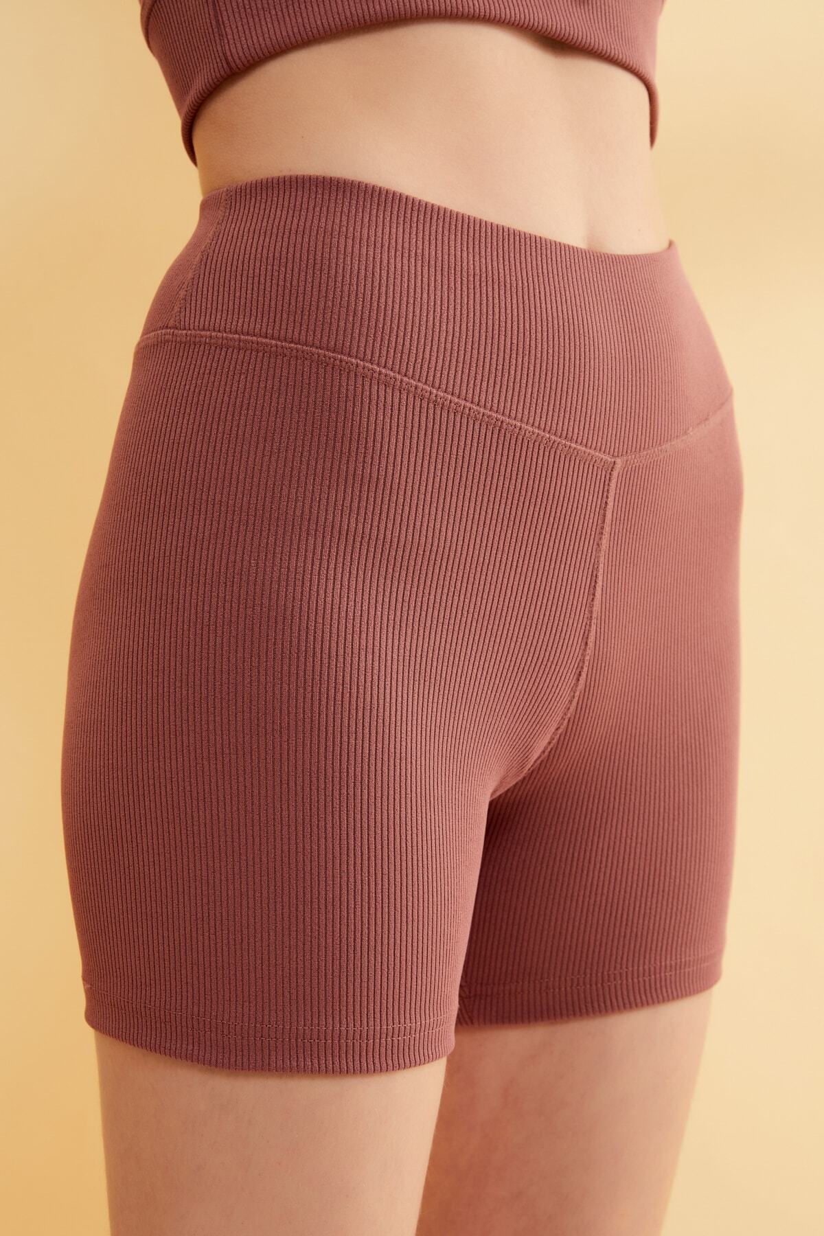 Runever-Dried Rose High Waist Ribbed Sports Bustier Shorts Set 22610 5