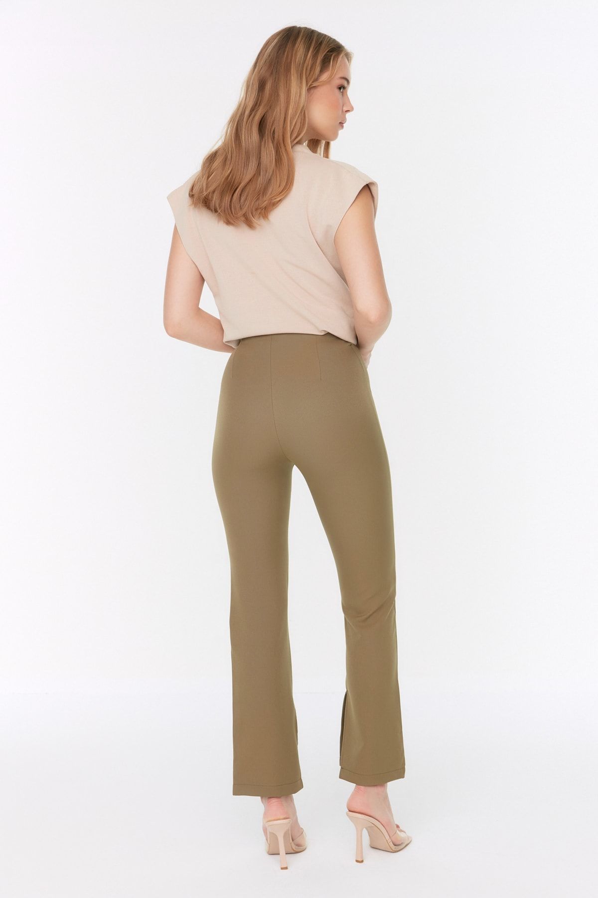Trendyol Collection-Helle Khaki-Flare-Webhose mit hoher Taille TWOAW22PL0243 5