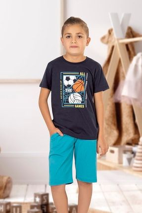 31924 Erkek Çocuk Pamuklu Örme Kısa Kollu Kapri Pijama Takımı