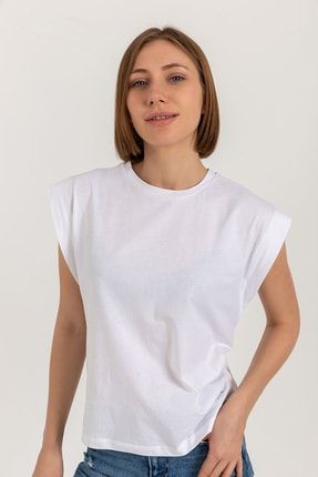 Kolsuz Basic Örme Beyaz T-shirt tes000206