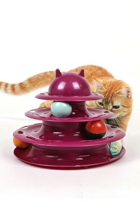 4 Katlı Kedi Oyuncağı Toplu Yuvarlak Kedi Aktivite Oyuncağı 23cm Kırmızı Uc001 UC001
