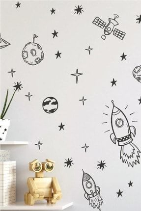 Uzay Roket Duvar Astronot Füze Duvar Sticker Bebek Ve Çocuk Odası Dekoratif Duvar Çıkartma Siyah DH201377