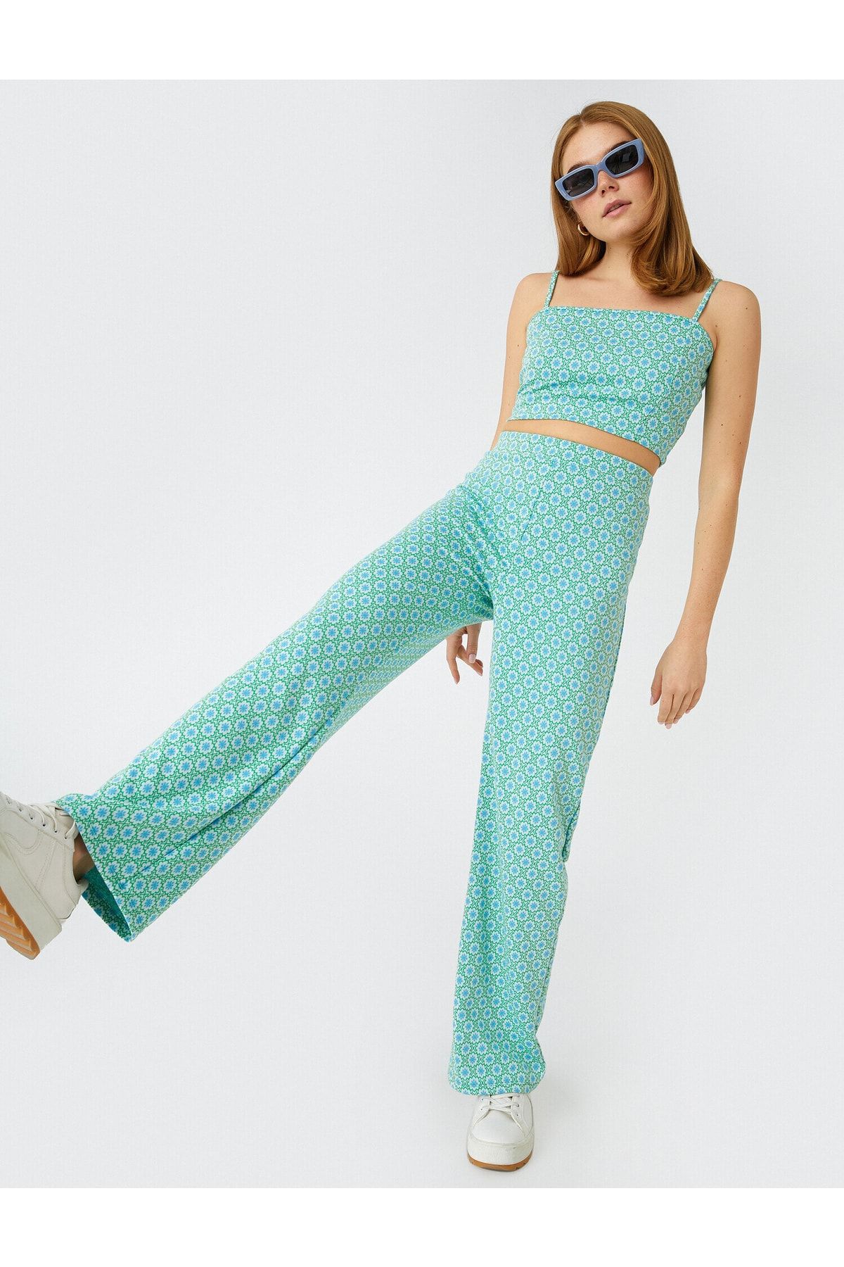 Koton-Wide Leg Trousers with Elastic Waist Floral Pattern 2