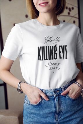 Kadın Killing Eve 1 Baskılı Pamuklu Tişört K-K-D98