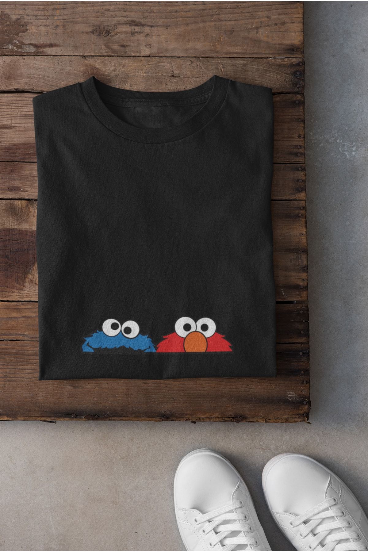Kio Tasarım-تي شيرت مطبوع عليه Sesame Street Elmo And Cookie Monster تي شيرت نسائي هدية عيد ميلاد 3