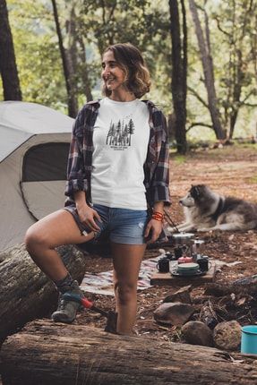 Orman T-shirt Doğal Yaşam Naturel Life Çam Ağaç Silüeti Baskılı Tişört Kadın K-K-L373