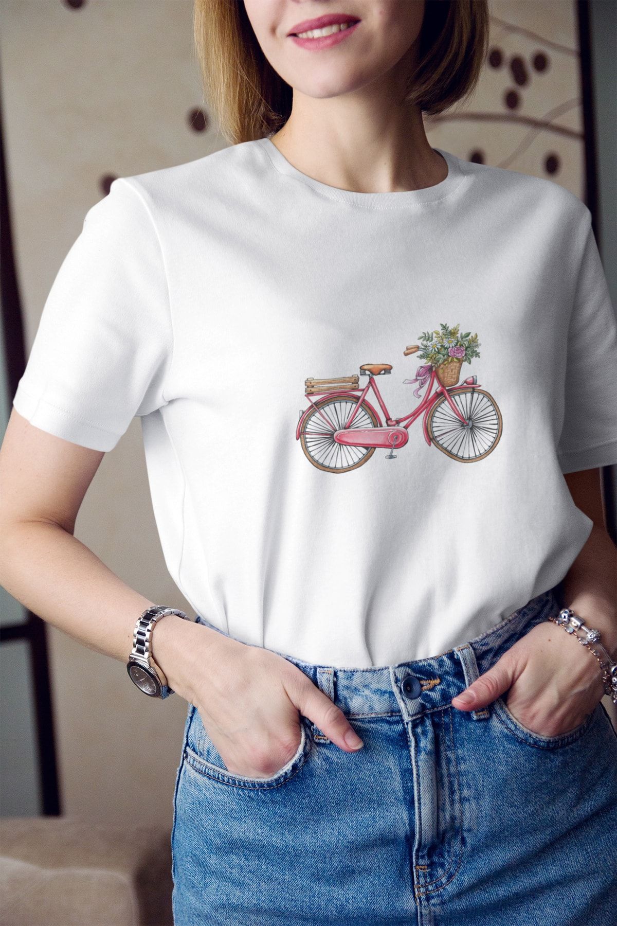 Kio Tasarım Tricou Cu Imprimeu Retro Floral Vintage Pentru Biciclete Femeie - XS