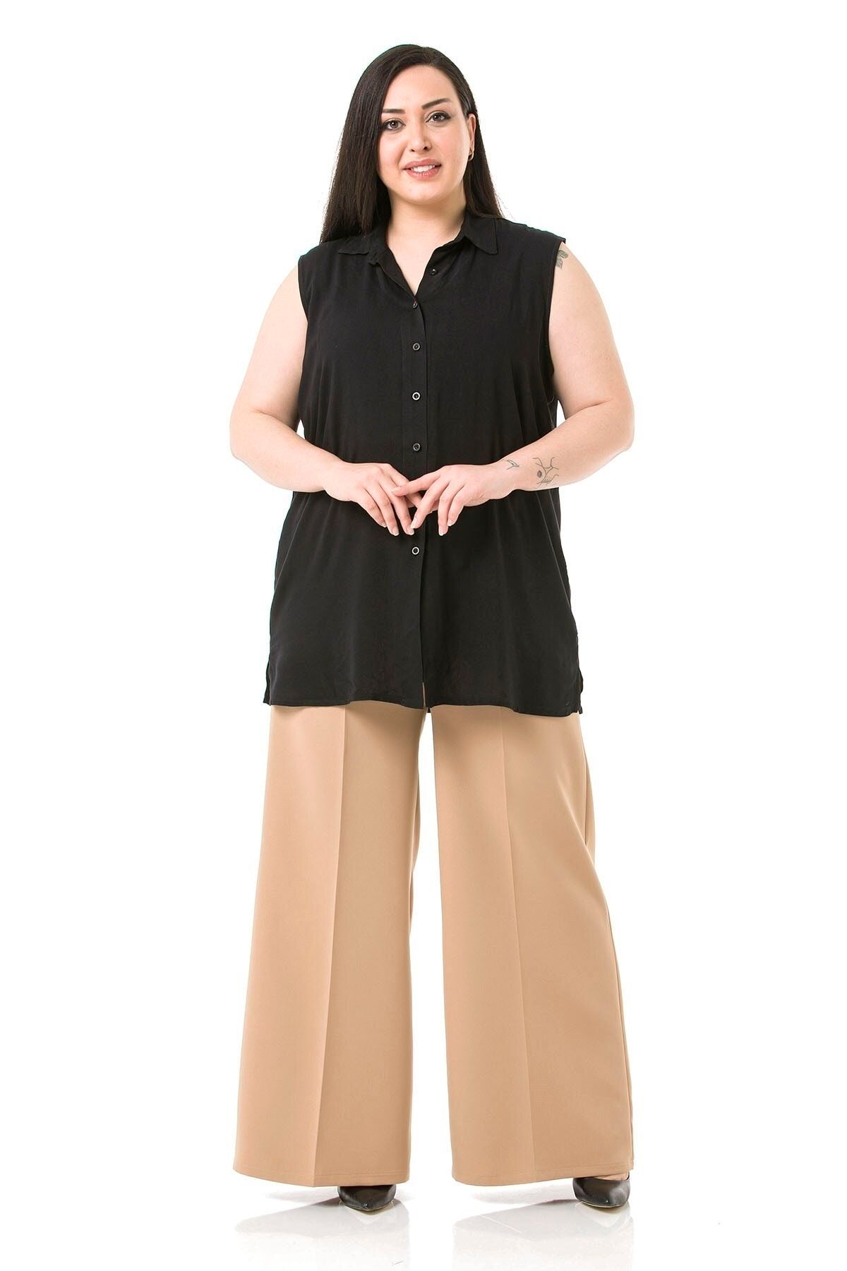 DISENTIS MODEST-Large Size Double Mink Trousers with Elastic Waist and Side and Back 2