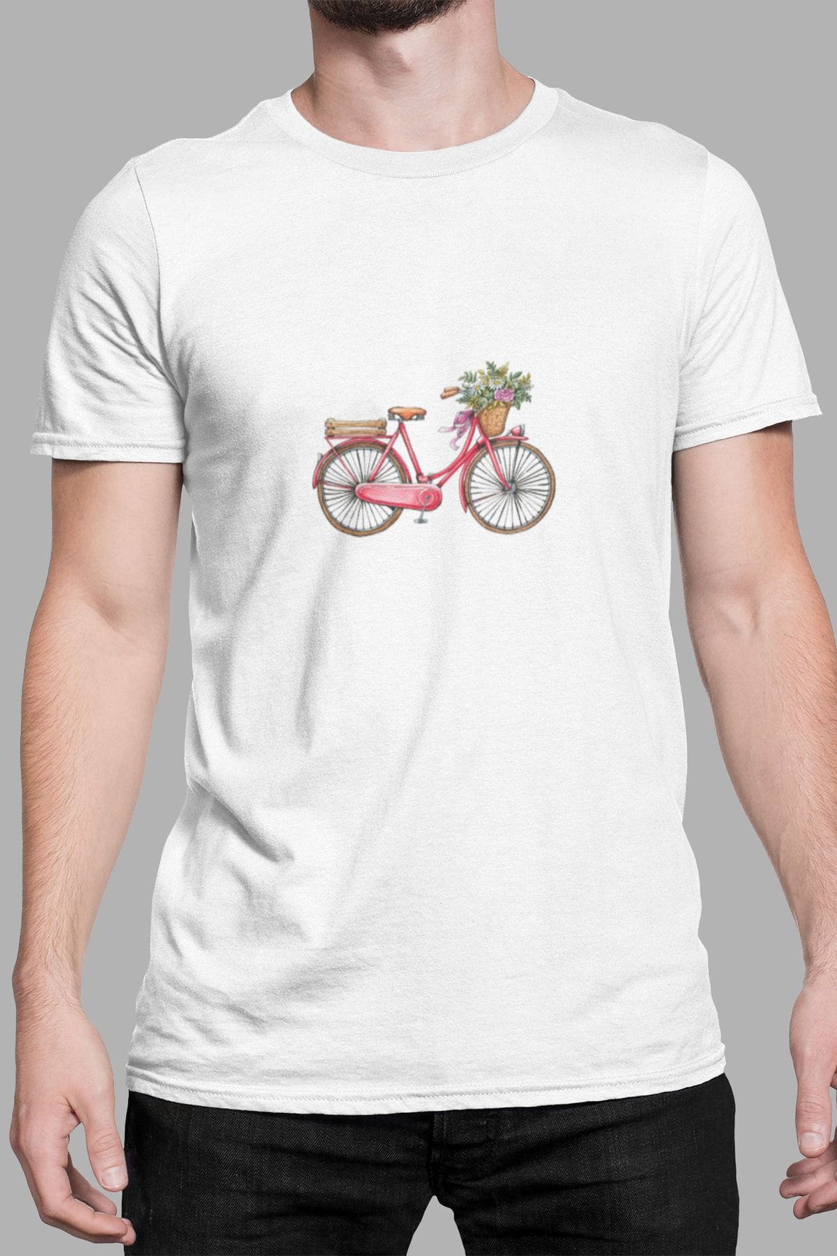 Kio Tasarım Tricou Pentru Bărbați, Retro, Floral, Cu Imprimeu De Biciclete, 100% Bumbac Vintage2 Masculin - S