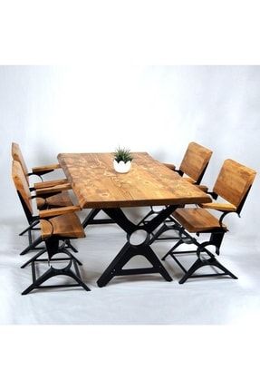 Doğal Ağaç Masif Ahşap Yemek Masası 75 cm X 185 cm 6 Sandalye YM.75*185-6