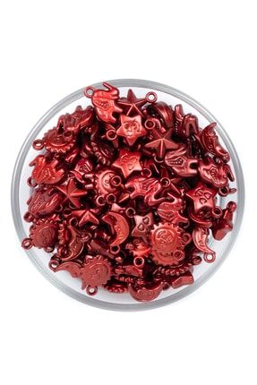 20 Gram - Karışık Figürlü Kulplu Plastik Boncuk, Soft Kırmızı Renkli, 1. Kalite ( 60-65 Adet Arası ) YF-S174