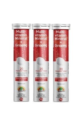 Multivitamin Mineral Ginseng 20 Efervesan Tablet Portakal Greyfurt Aromalı X 3 Adet VİS-ERD-146