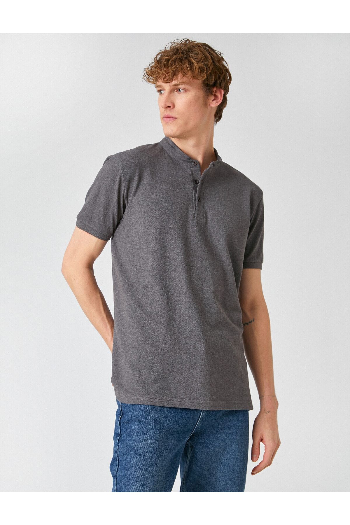 Koton Poloshirt Grau Figurbetont Fast ausverkauft
