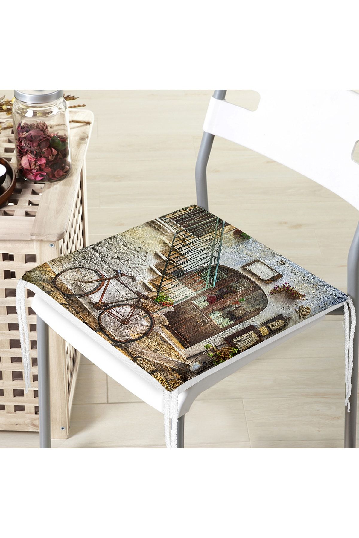 Realhomes-Bicycle Patterned Digital Printed Modern Zippered Chair Cushion 4