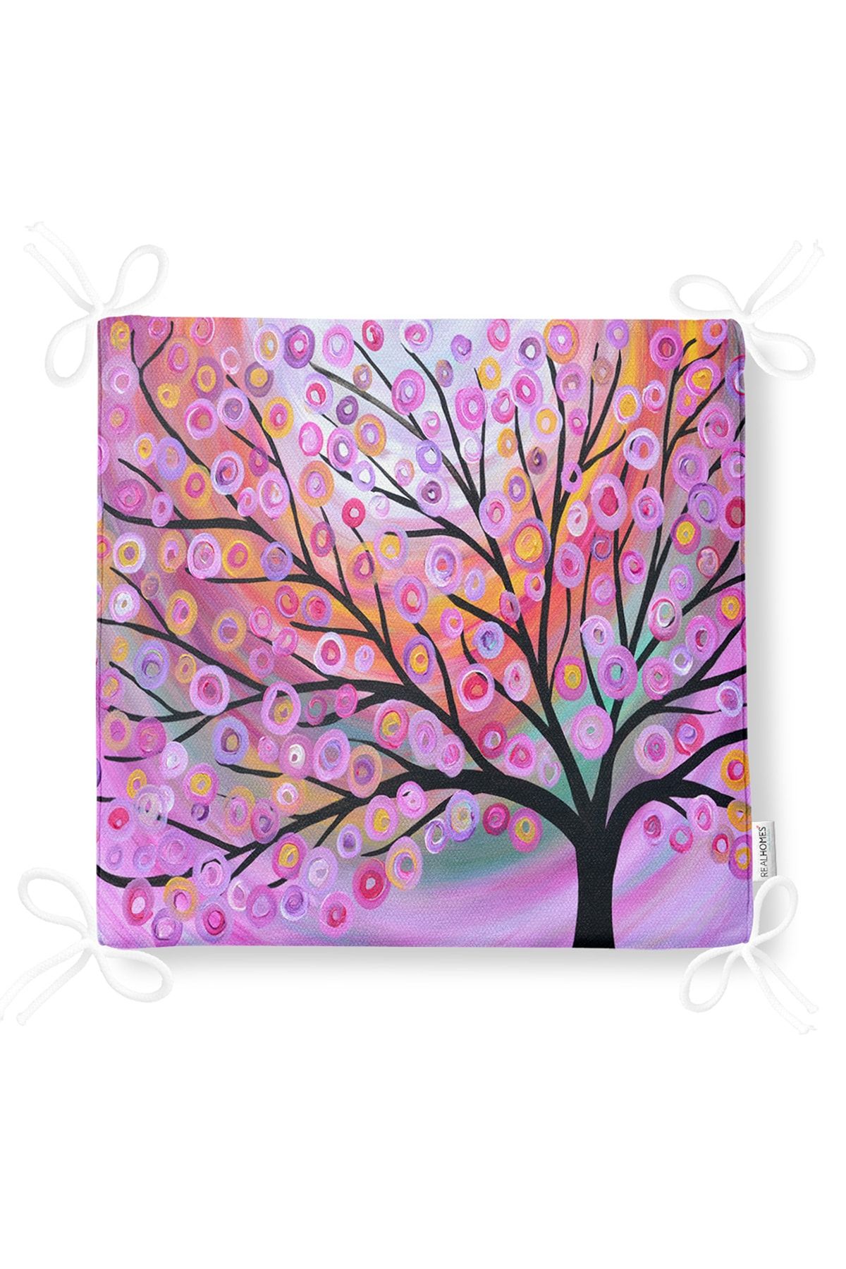 Realhomes-Digital Printed Modern Zippered Chair Cushion with Tree and Leaf Pattern on Pink Background 5