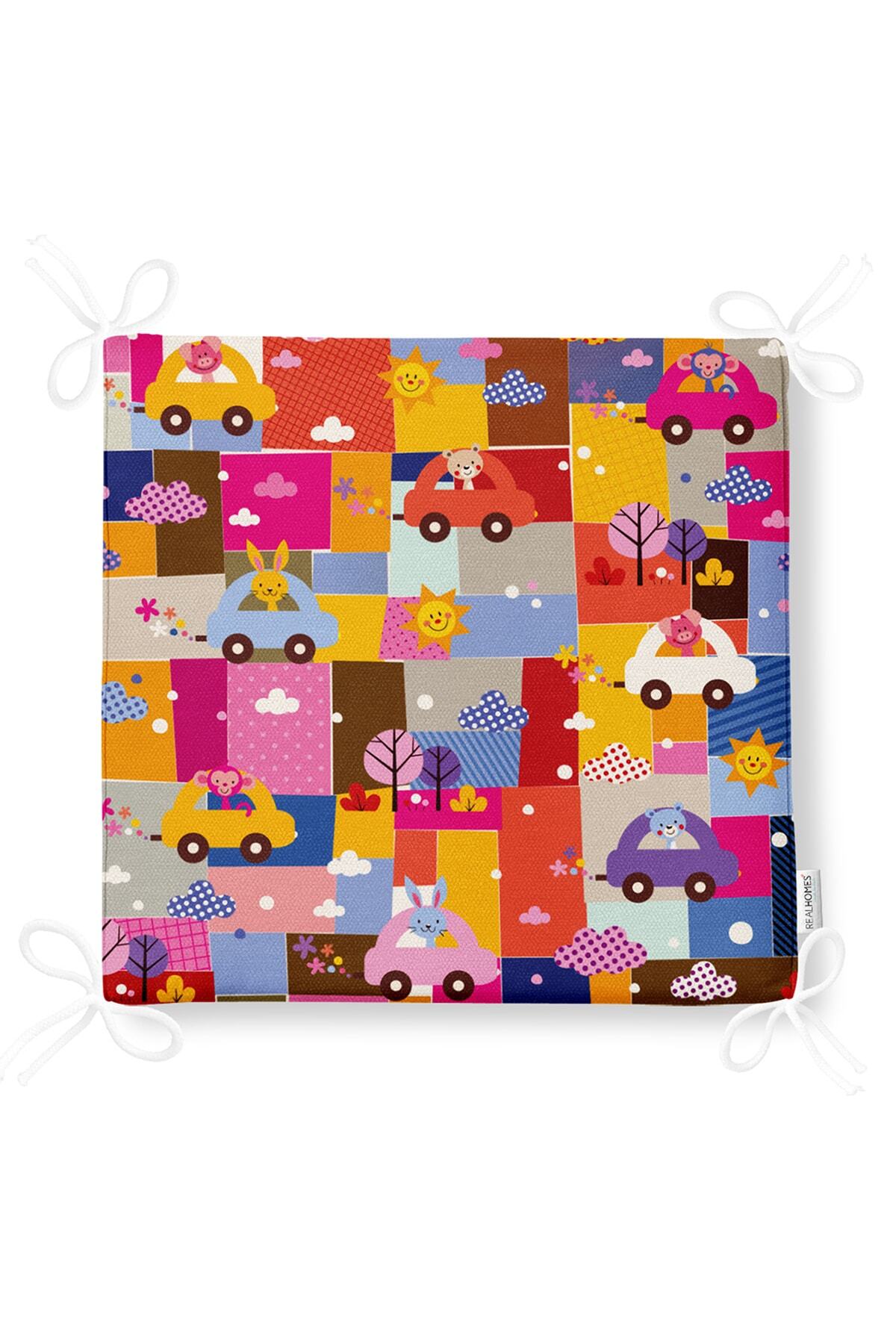 Realhomes-Colorful Car Driving Animals Figured Flower Motif Modern Zippered Chair Cushion 5
