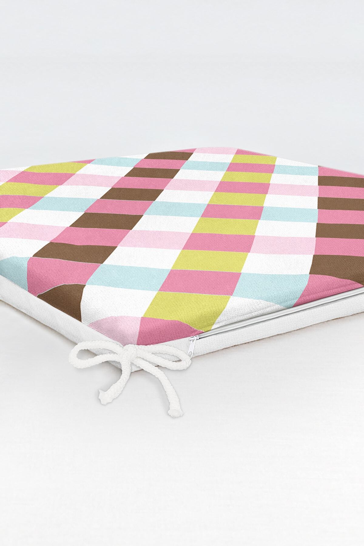 Realhomes-Checkered Colorful Geometric Patterned Digital Printed Modern Zippered Chair Cushion 6