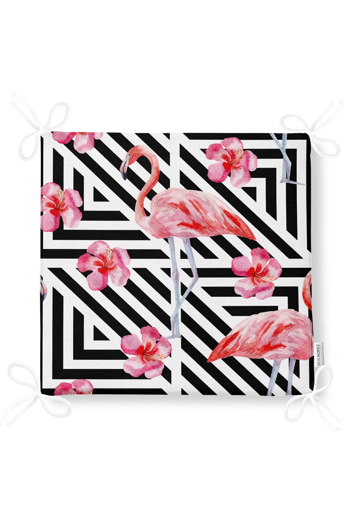 Realhomes-Flamingo Patterned Digital Printed Zippered Chair Cushion 5