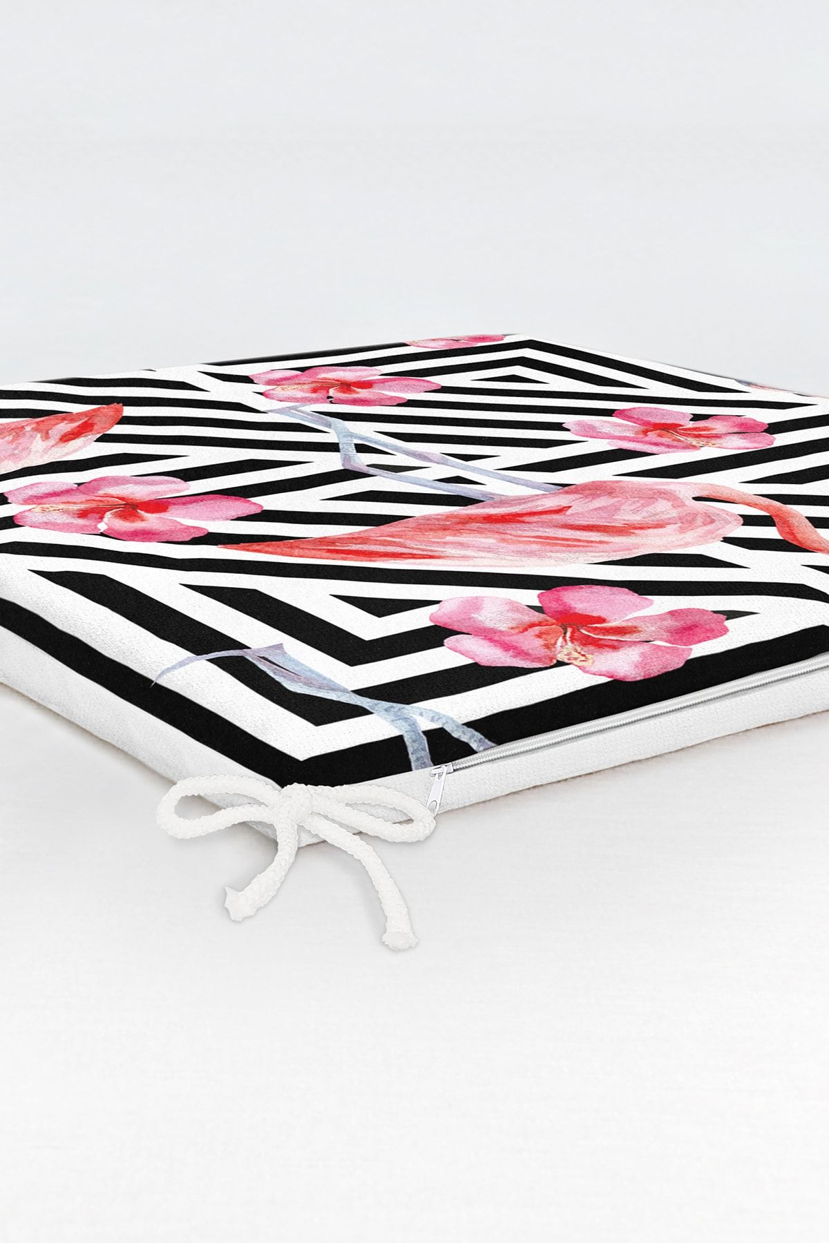Realhomes-Flamingo Patterned Digital Printed Zippered Chair Cushion 6