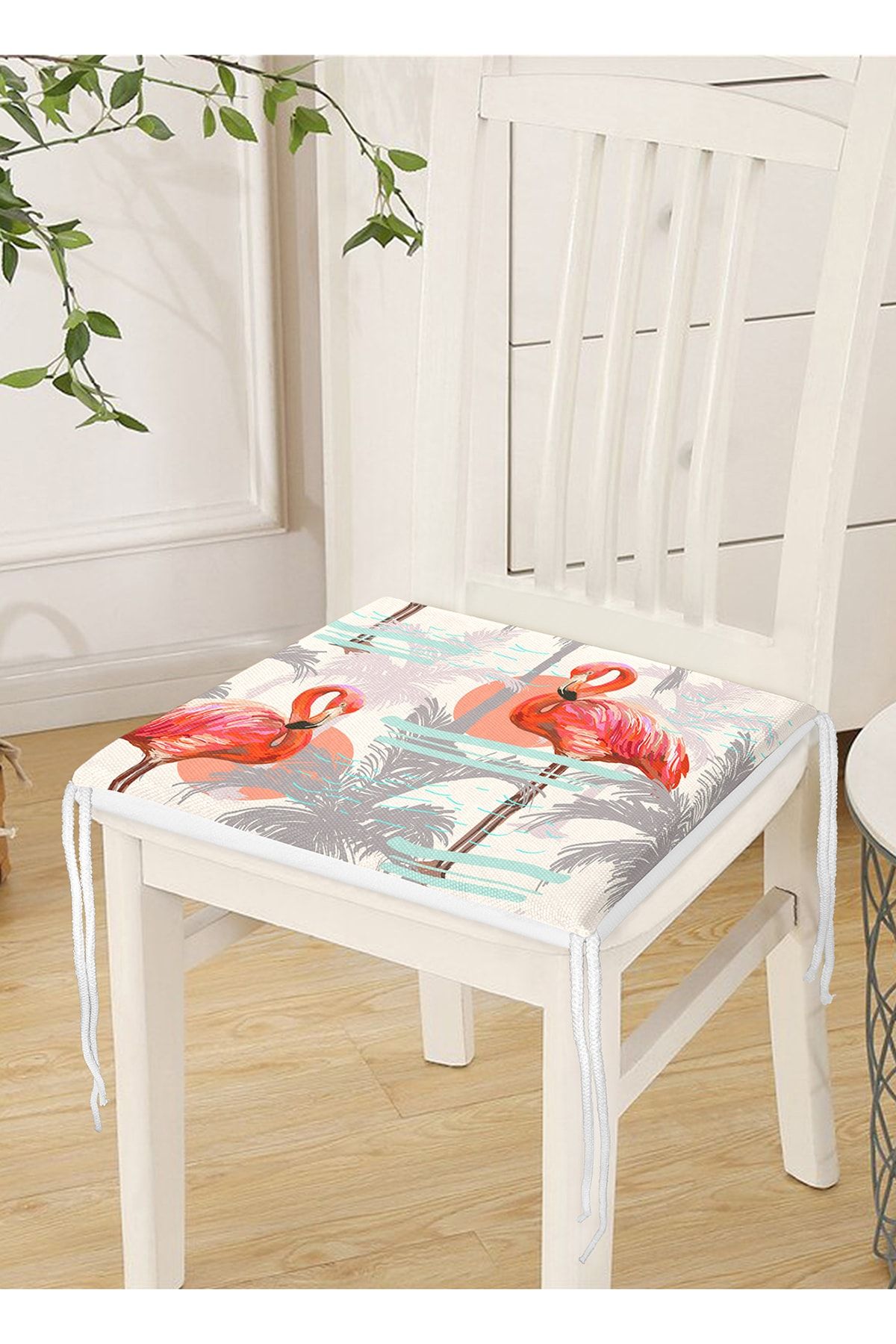 Realhomes-Flamingo Patterned Digital Printed Zippered Chair Cushion 3