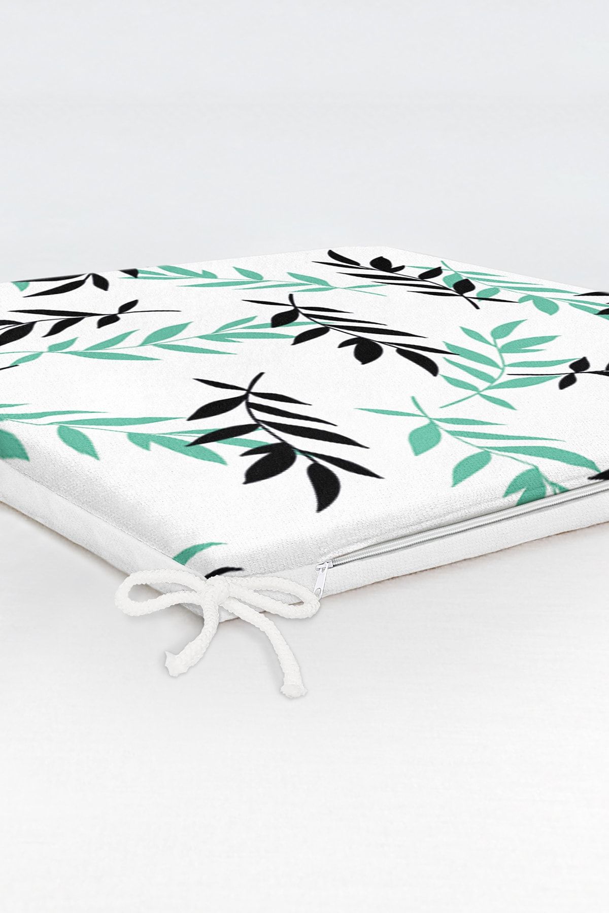 Realhomes-Green Black Leaf Patterned Digital Printed Modern Zippered Chair Cushion 6