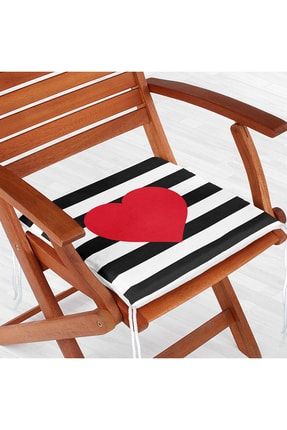 Modern Kalp Desenli Dijital Baskılı Fermuarlı Sandalye Minderi Frm540