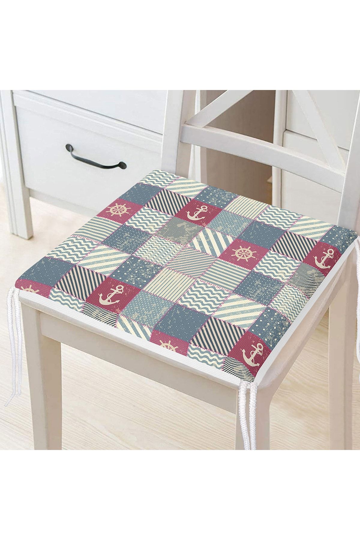 Realhomes-Patchwork Patterned Special Design Digital Printed Modern Zippered Chair Cushion 1