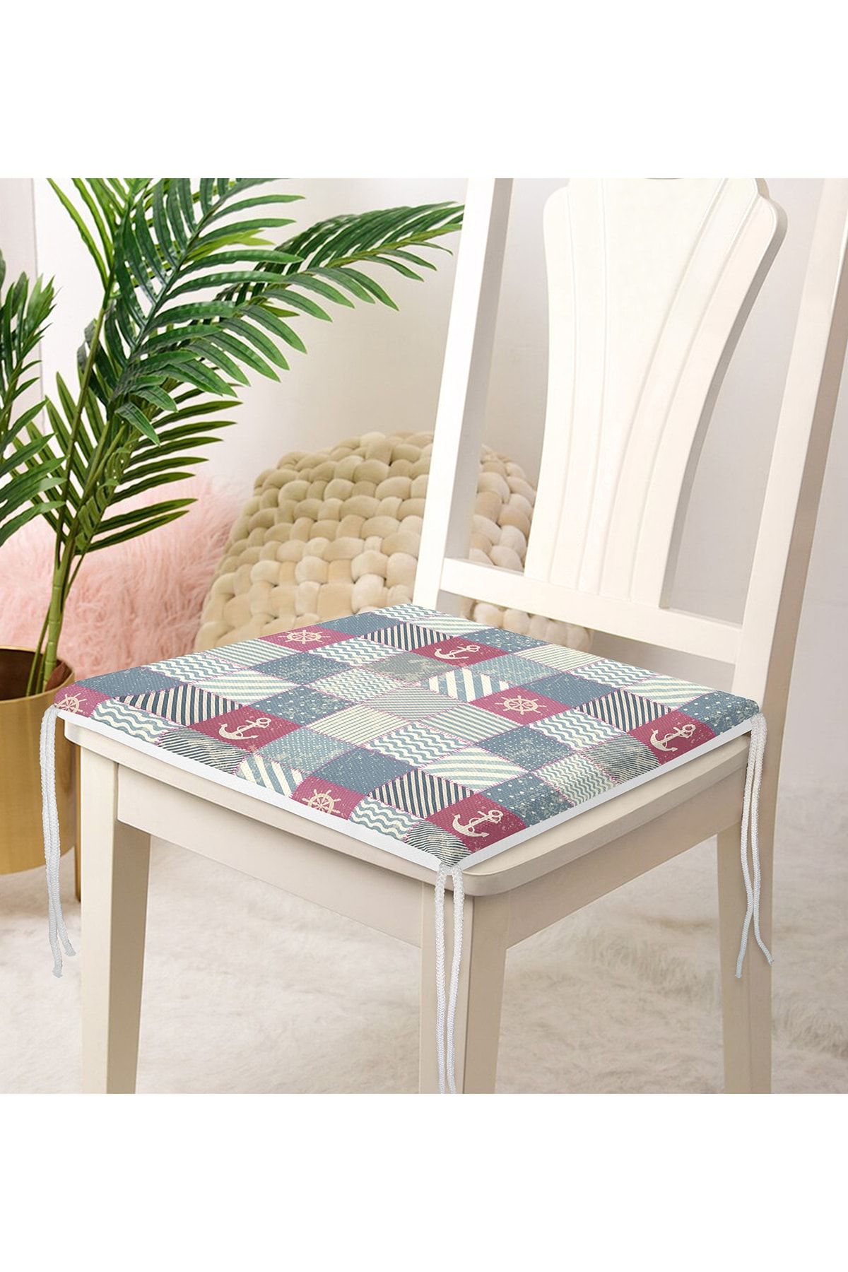 Realhomes-Patchwork Patterned Special Design Digital Printed Modern Zippered Chair Cushion 4