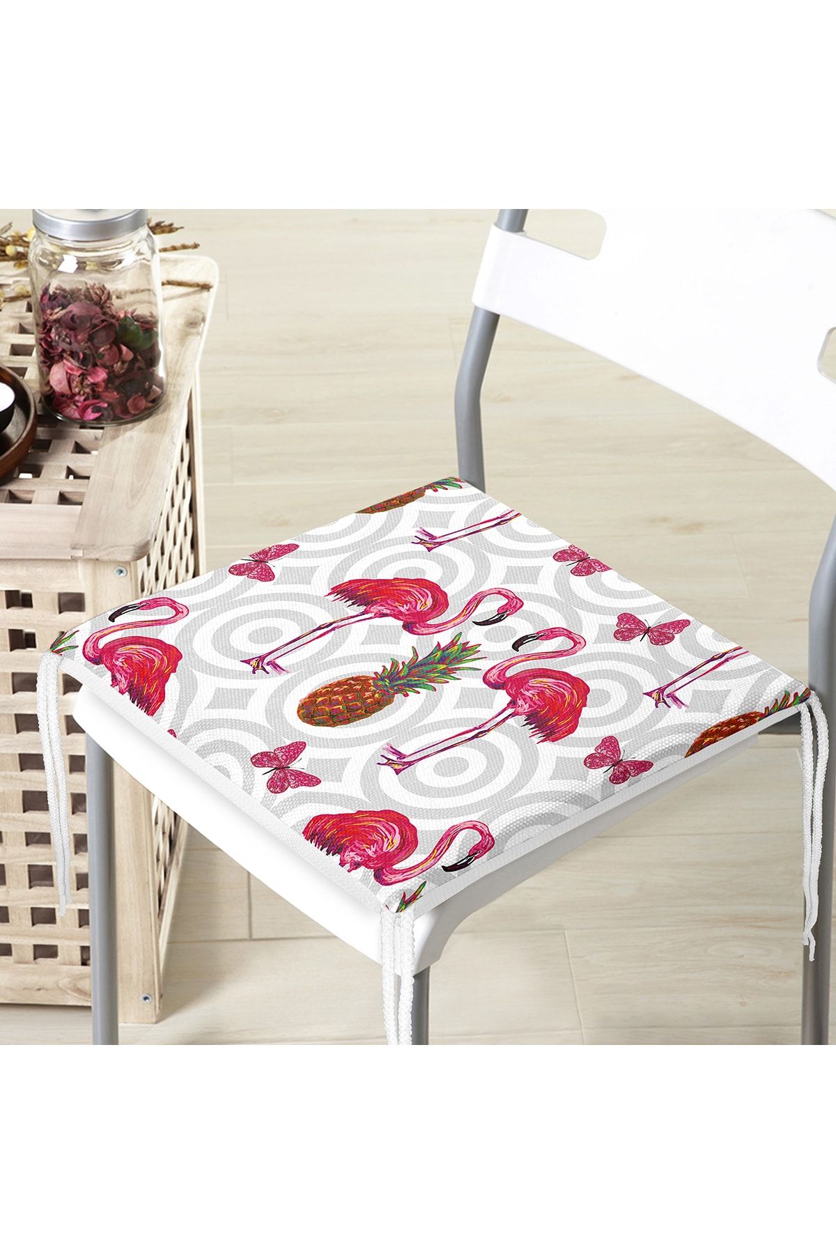 Realhomes-Flamingo Patterned Digital Printed Zippered Chair Cushion 4