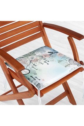 Modern Kuş Desenli Dijital Baskılı Fermuarlı Sandalye Minderi Frm57