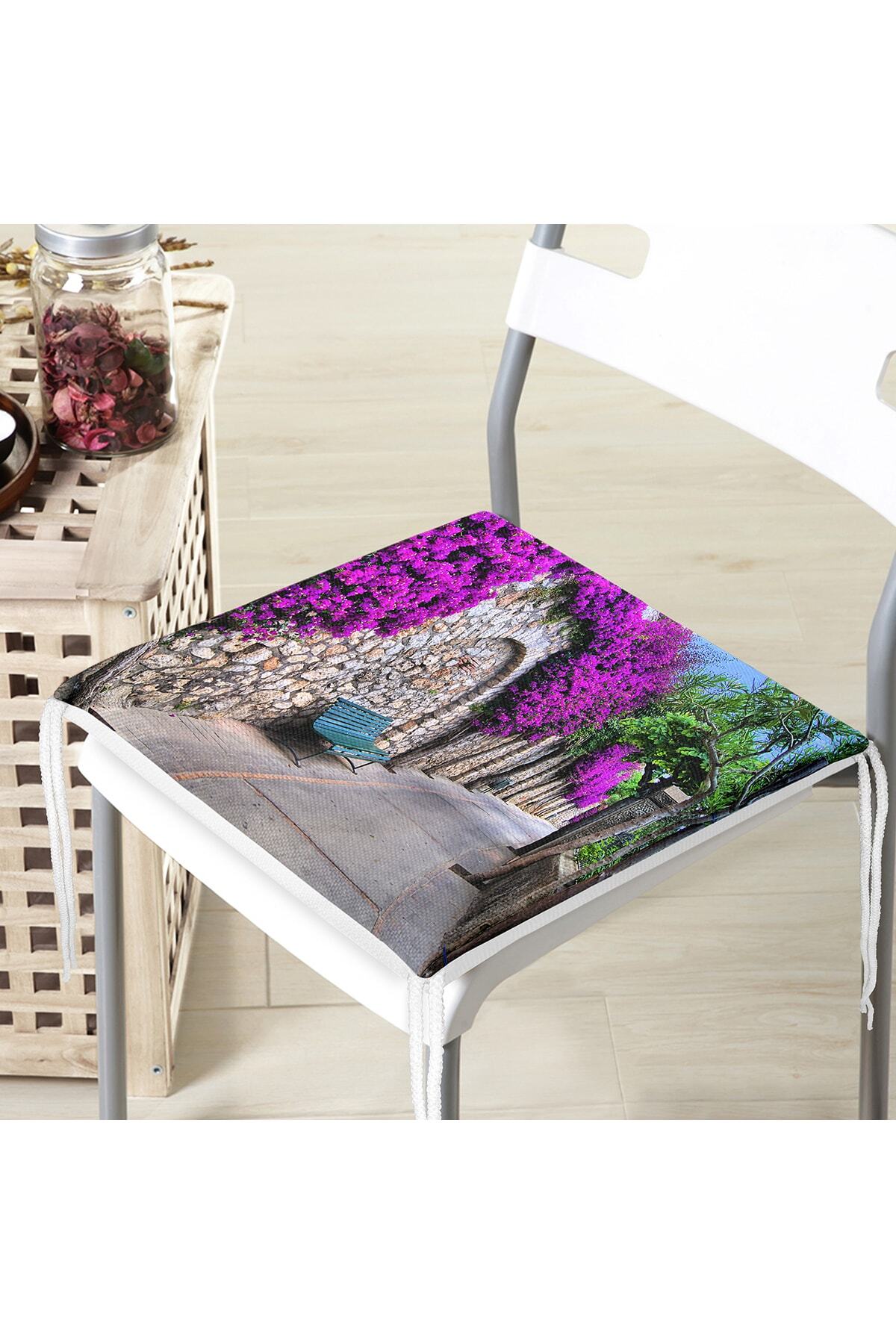 Realhomes-Purple Ivy Patterned Digital Printed Zippered Chair Cushion 4