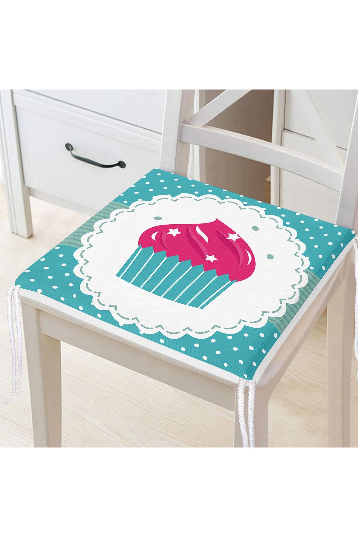 Realhomes-Cup Cake Patterned Digital Printed Zippered Chair Cushion 1