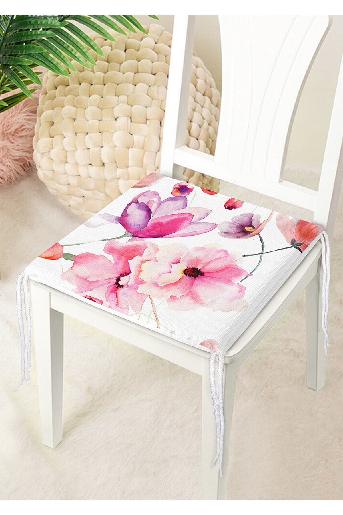 Realhomes-Flower Themed Digital Printed Modern Zippered Chair Cushion with White Background 4