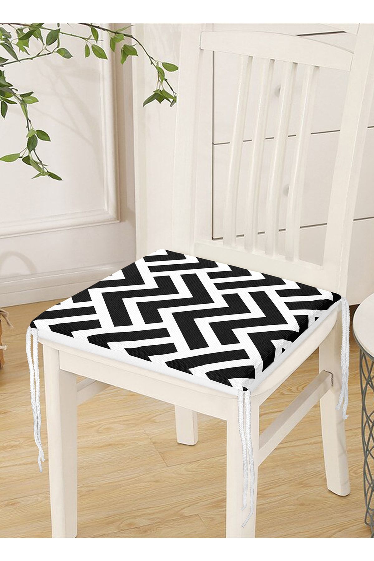 Realhomes-Pernă de scaun cu fermoar cu model geometric alb-negru 3