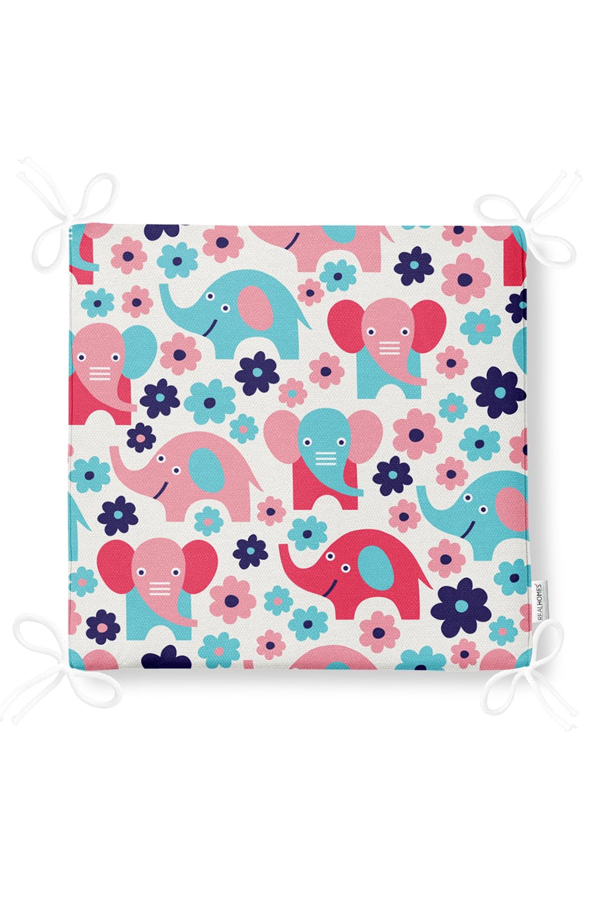Realhomes-Digital Printed Modern Zippered Chair Cushion with Elephant and Flower Pattern on Cream Floor 5