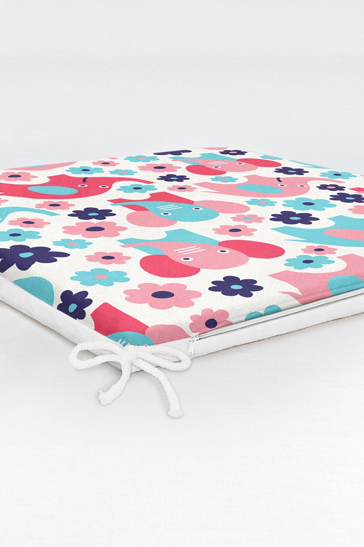 Realhomes-Digital Printed Modern Zippered Chair Cushion with Elephant and Flower Pattern on Cream Floor 6