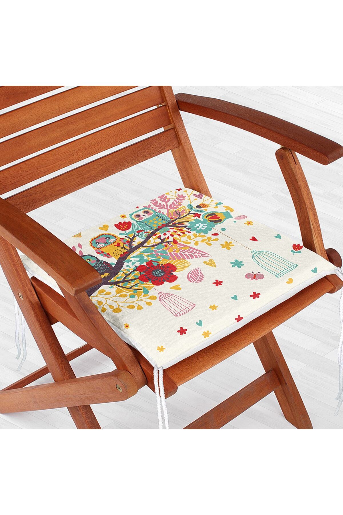 Realhomes-Owl Patterned Digital Printed Zippered Chair Cushion 2