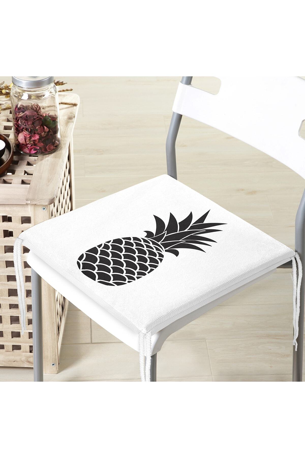 Realhomes-Black and White Pineapple Digital Printed Zippered Chair Cushion 1